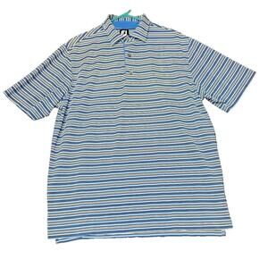 FootJoy Polo Shirt Mens Size Large Blue Striped Classic Golf Performance Logo FJ